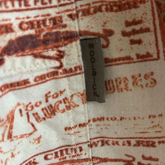 Vintage Woolrich Short Sleeve Button Down Fishing Lures Tan Rust Shirt Size L - Picture 6 of 11